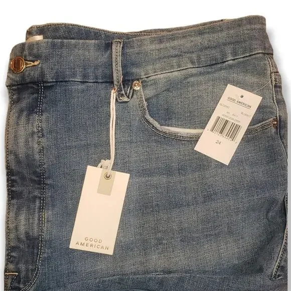 NWT! Good American Good Legs Crop High Waist ripped busted Sz 24W - Picture 6 of 11